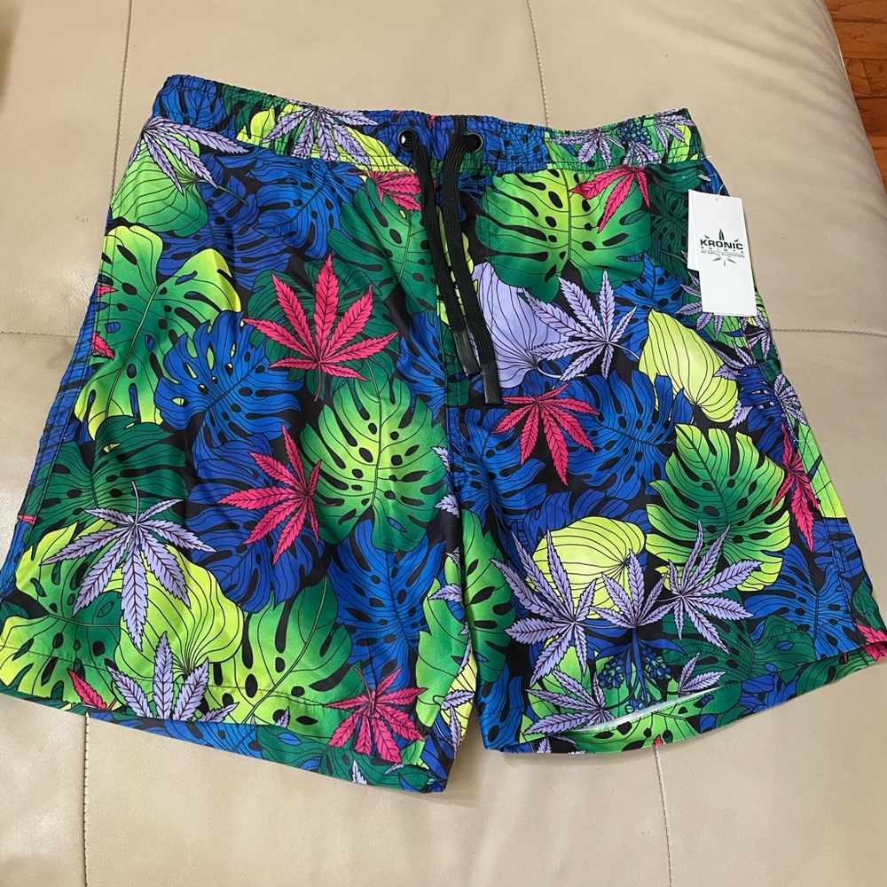 NWT Men's Kronic Prints Drill Clothing Canabis Swim Shorts, Mesh Lined, …